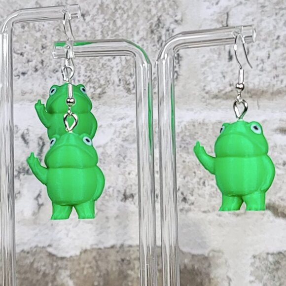 Middle Finger Frog Earrings | 3D Printed | Quirky | Funny | Unique Gift | Handma - Picture 3 of 7
